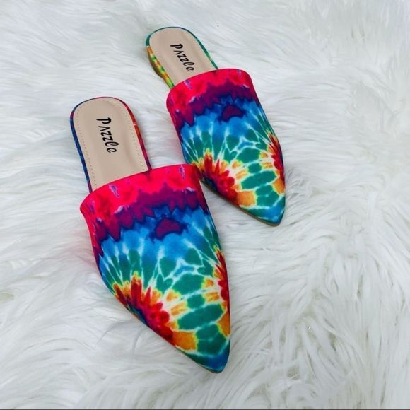 Tie Dye Multicolored Print Mule Flats - Picture 6 of 8